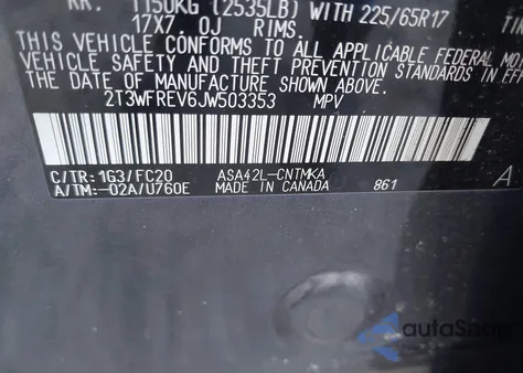 2018 Toyota Rav4 Adventure/Xle from USA, damaged, VIN 2T3WFREV6JW503353